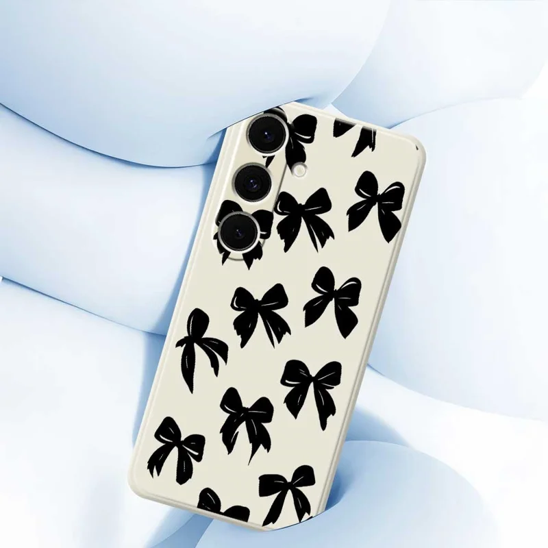 For Samsung Galaxy S24 FE Case Black Bow Pattern Printing Straight Edge TPU Phone Back Cover - Beige