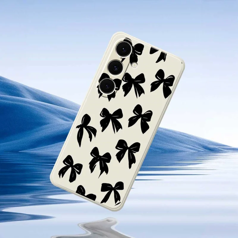 For Samsung Galaxy S24 FE Case Black Bow Pattern Printing Straight Edge TPU Phone Back Cover - Beige