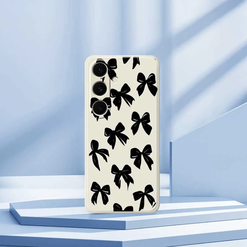 For Samsung Galaxy S24 FE Case Black Bow Pattern Printing Straight Edge TPU Phone Back Cover - Beige