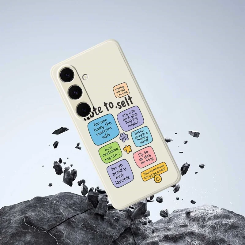 For Samsung Galaxy S24 FE Case Colored Sticky Notes Pattern Printing Straight Edge TPU Phone Back Cover - Black