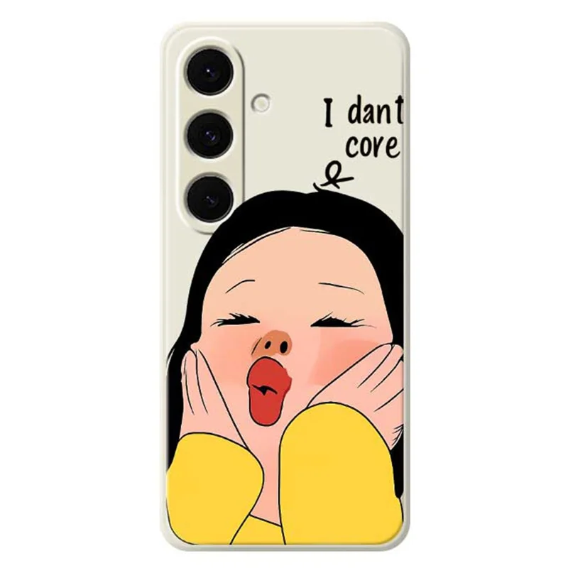For Samsung Galaxy S24 FE Case Girl Holding Face Pattern Printing Straight Edge TPU Phone Back Cover - Beige