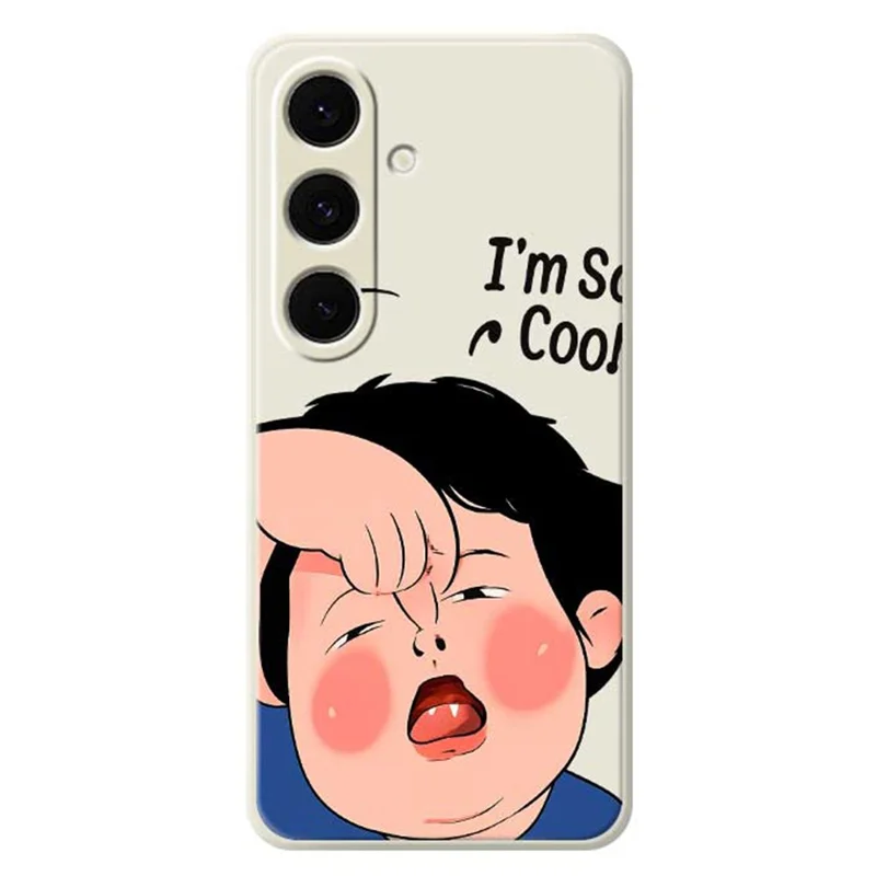 For Samsung Galaxy S24 FE Case Make Faces Kid Pattern Printing Straight Edge TPU Phone Back Cover - Beige