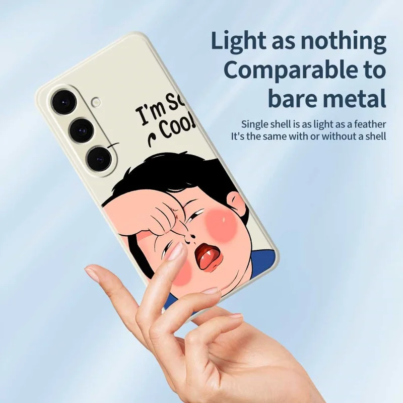 For Samsung Galaxy S24 FE Case Make Faces Kid Pattern Printing Straight Edge TPU Phone Back Cover - Beige
