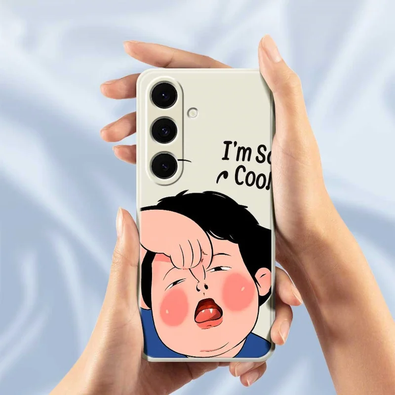 For Samsung Galaxy S24 FE Case Make Faces Kid Pattern Printing Straight Edge TPU Phone Back Cover - Beige