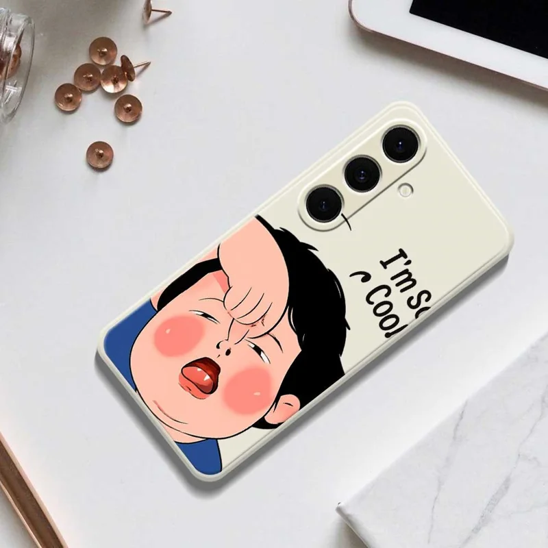 For Samsung Galaxy S24 FE Case Make Faces Kid Pattern Printing Straight Edge TPU Phone Back Cover - Beige