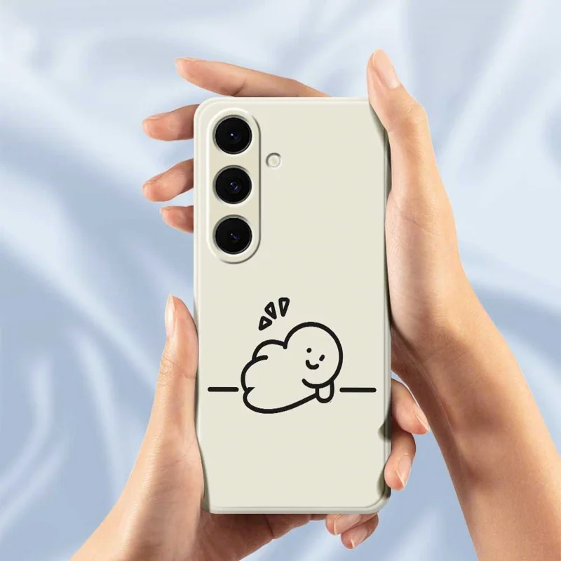 For Samsung Galaxy S24 FE Case Stick Figure Pattern Printing Straight Edge TPU Phone Back Cover - Beige