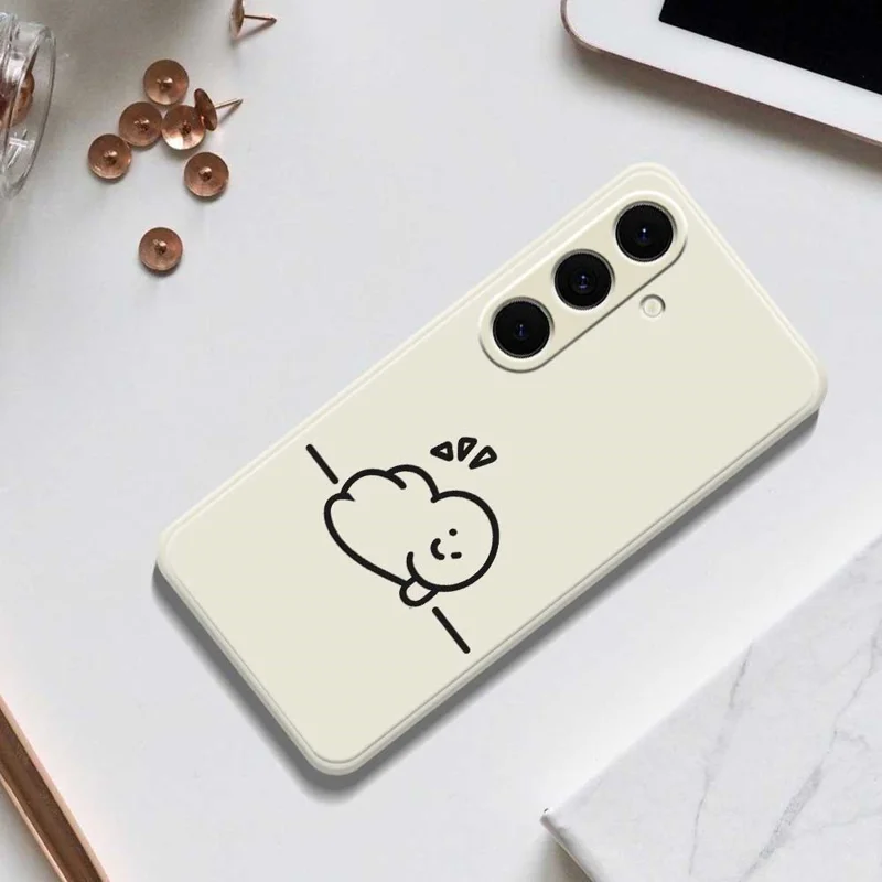 For Samsung Galaxy S24 FE Case Stick Figure Pattern Printing Straight Edge TPU Phone Back Cover - Beige