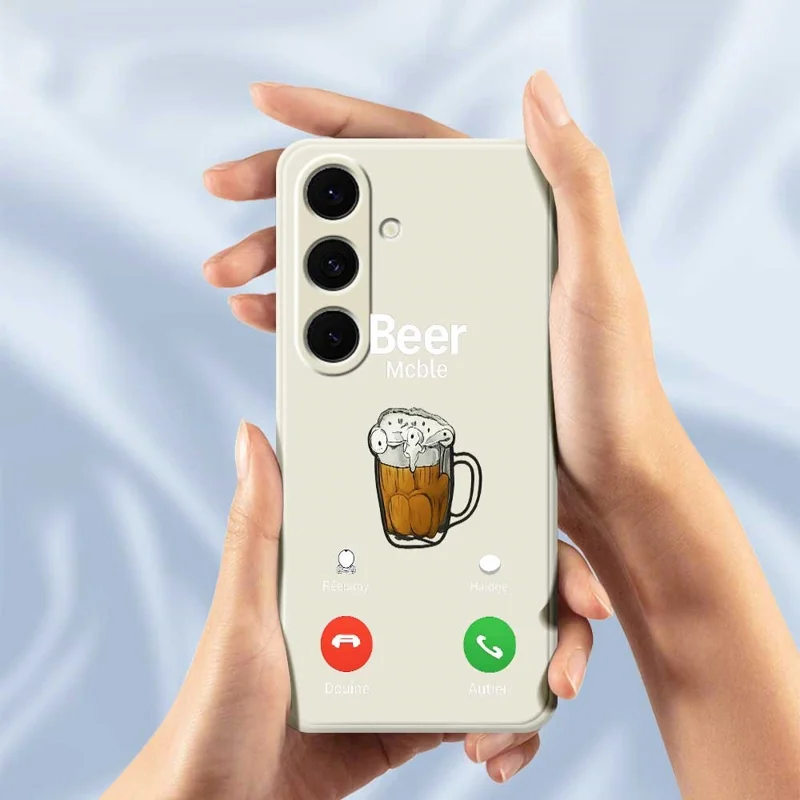 Étui pour Samsung Galaxy S24 FE Motif de Bière Impression Bord Droit TPU Coque Arrière de Téléphone - Beige