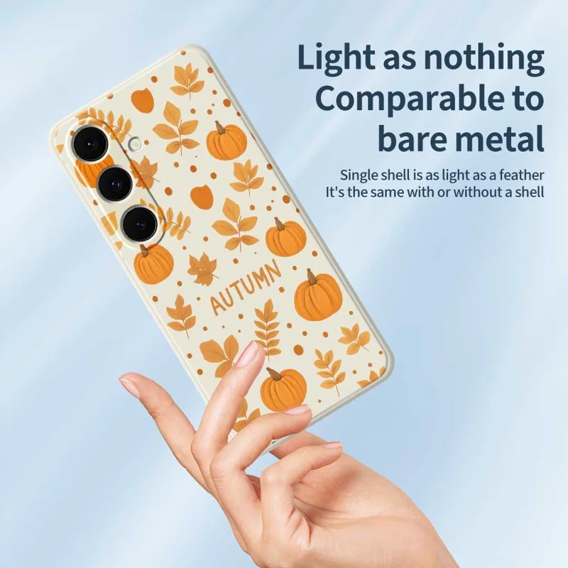 For Samsung Galaxy S24 FE Case Autumn Theme Pattern Printing Straight Edge TPU Phone Back Cover - Beige