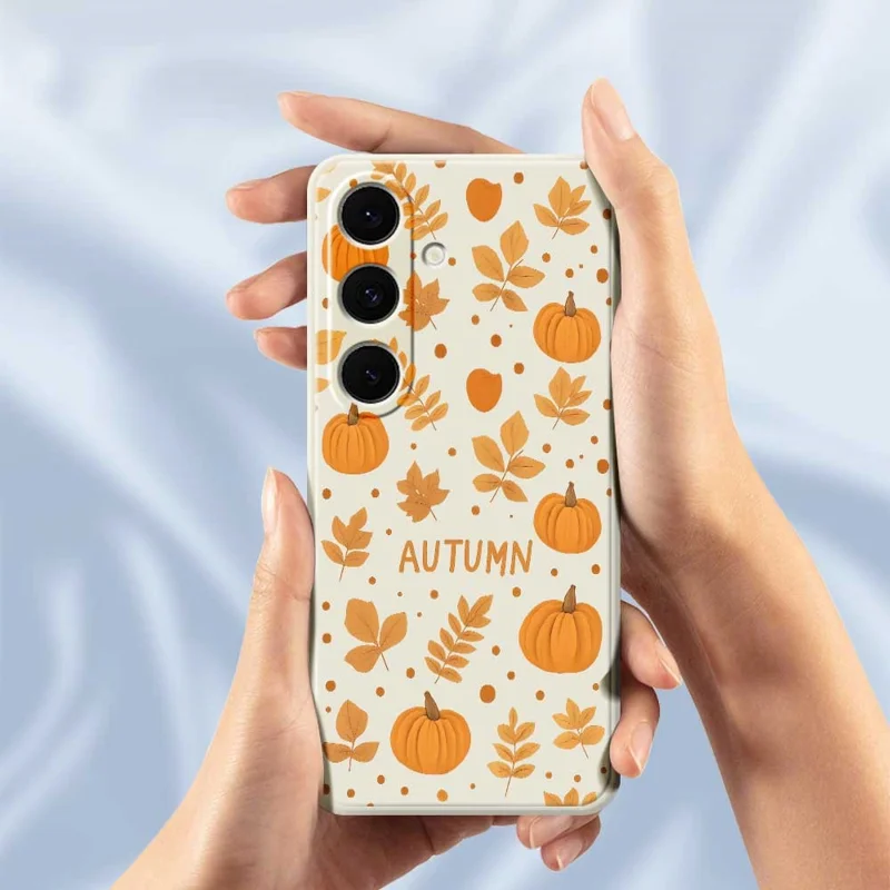 For Samsung Galaxy S24 FE Case Autumn Theme Pattern Printing Straight Edge TPU Phone Back Cover - Beige