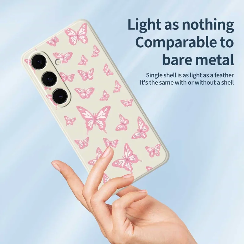 For Samsung Galaxy S24 FE Case Pink Butterflies Pattern Printing Straight Edge TPU Phone Back Cover - Beige