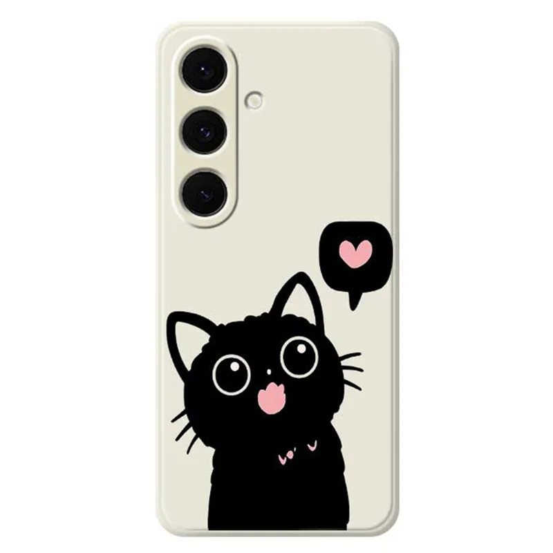 For Samsung Galaxy S24 FE Case Love Black Cat Pattern Printing Straight Edge TPU Phone Back Cover - Beige