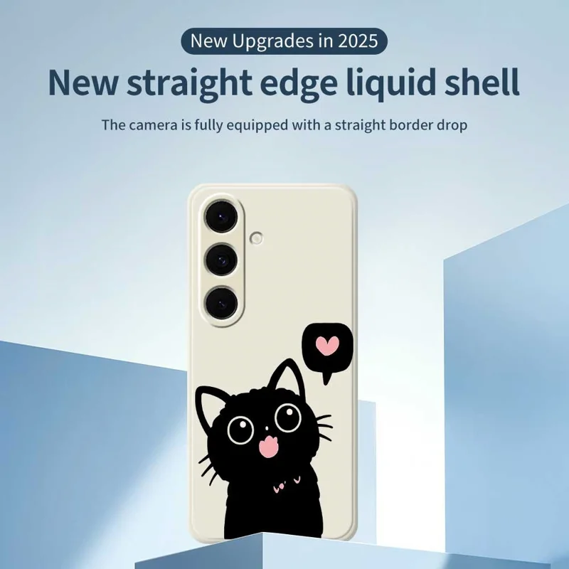 For Samsung Galaxy S24 FE Case Love Black Cat Pattern Printing Straight Edge TPU Phone Back Cover - Beige