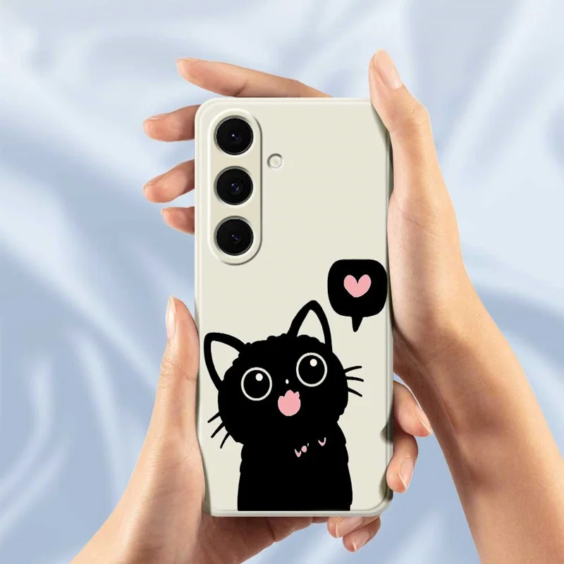 For Samsung Galaxy S24 FE Case Love Black Cat Pattern Printing Straight Edge TPU Phone Back Cover - Green
