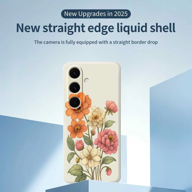 For Samsung Galaxy S24 FE Case Beautiful Flowers Pattern Printing Straight Edge TPU Phone Back Cover - Beige