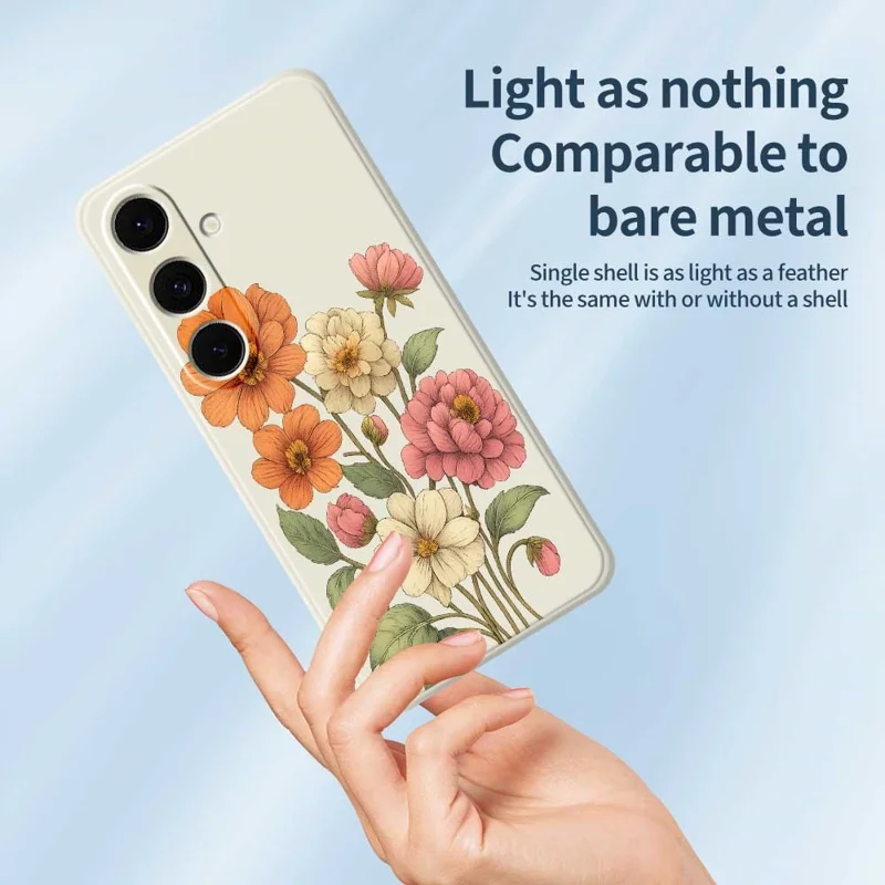 For Samsung Galaxy S24 FE Case Beautiful Flowers Pattern Printing Straight Edge TPU Phone Back Cover - Beige