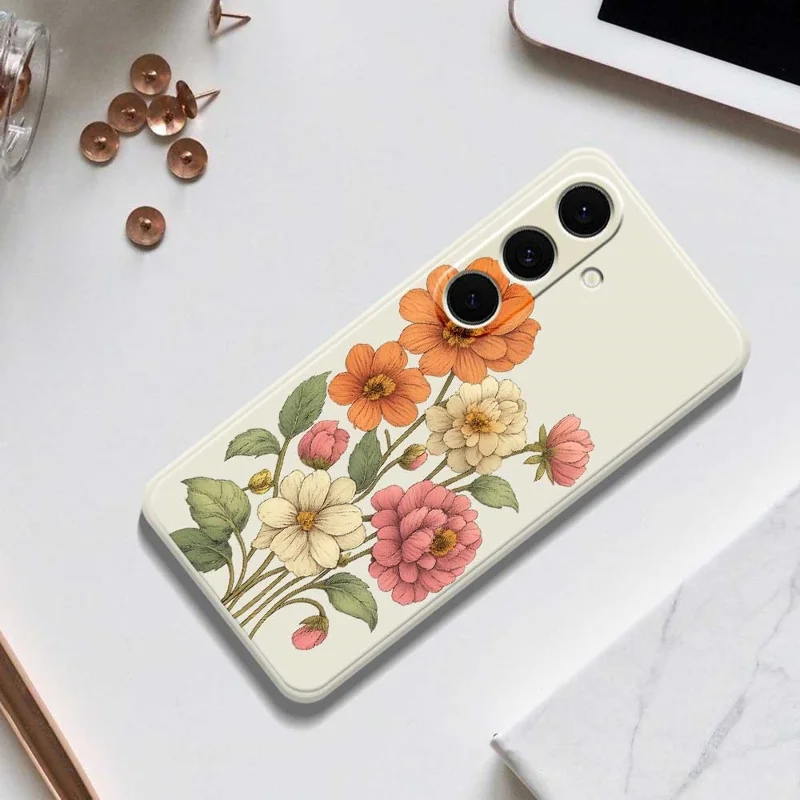 For Samsung Galaxy S24 FE Case Beautiful Flowers Pattern Printing Straight Edge TPU Phone Back Cover - Beige