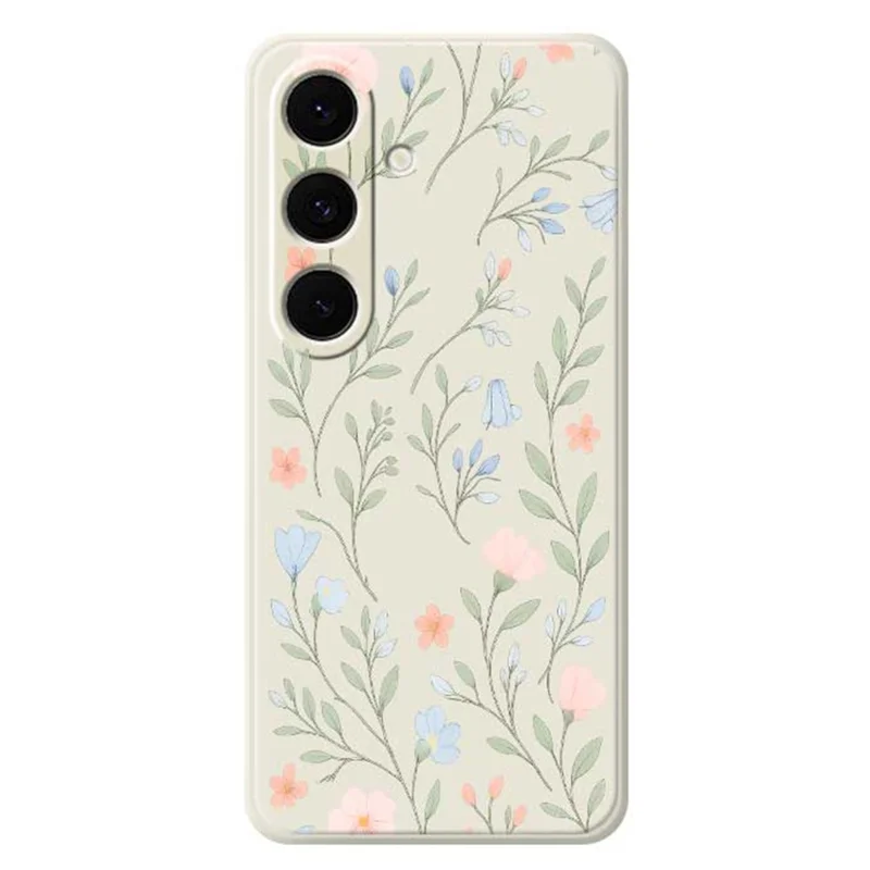 For Samsung Galaxy S24 FE Case Pink Blue Flowers Pattern Printing Straight Edge TPU Phone Back Cover - Beige