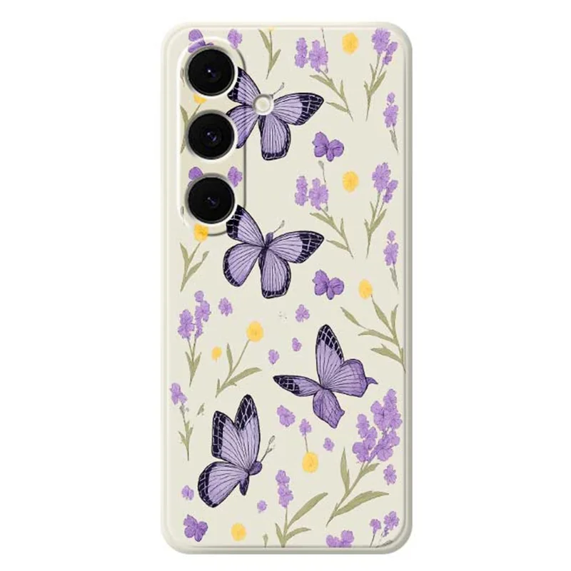 For Samsung Galaxy S24 FE Case Purple Butterflies Pattern Printing Straight Edge TPU Phone Back Cover - Beige