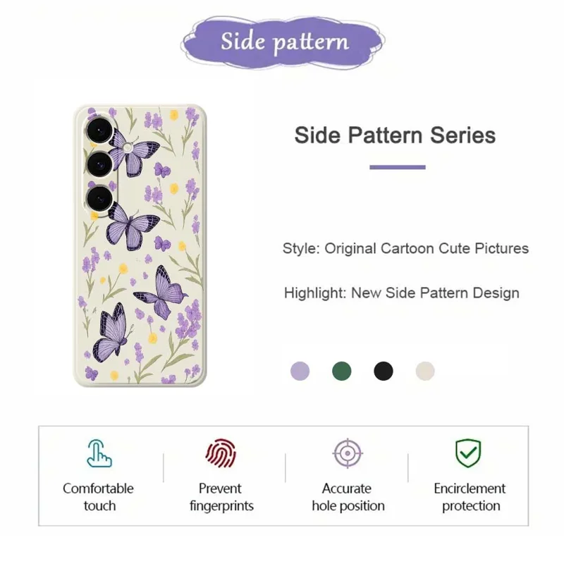 For Samsung Galaxy S24 FE Case Purple Butterflies Pattern Printing Straight Edge TPU Phone Back Cover - Beige