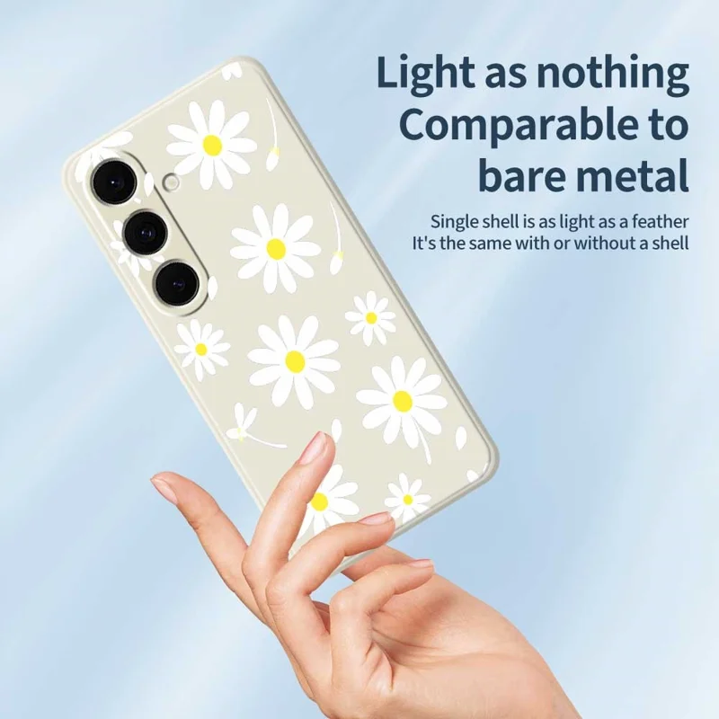 For Samsung Galaxy S24 FE Case White Daisy Pattern Printing Straight Edge TPU Phone Back Cover - Beige