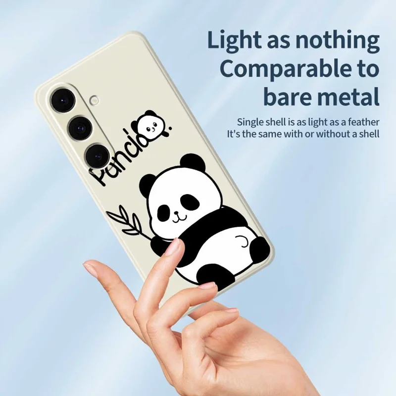 For Samsung Galaxy S24 FE Case Panda Pattern Printing Straight Edge TPU Phone Back Cover - Beige