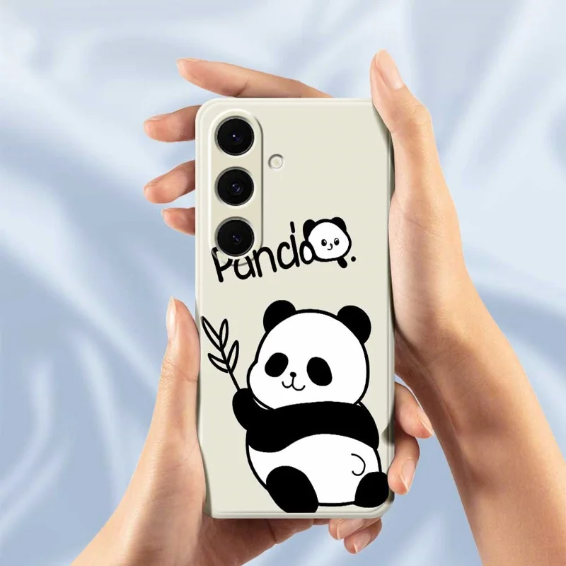 For Samsung Galaxy S24 FE Case Panda Pattern Printing Straight Edge TPU Phone Back Cover - Beige
