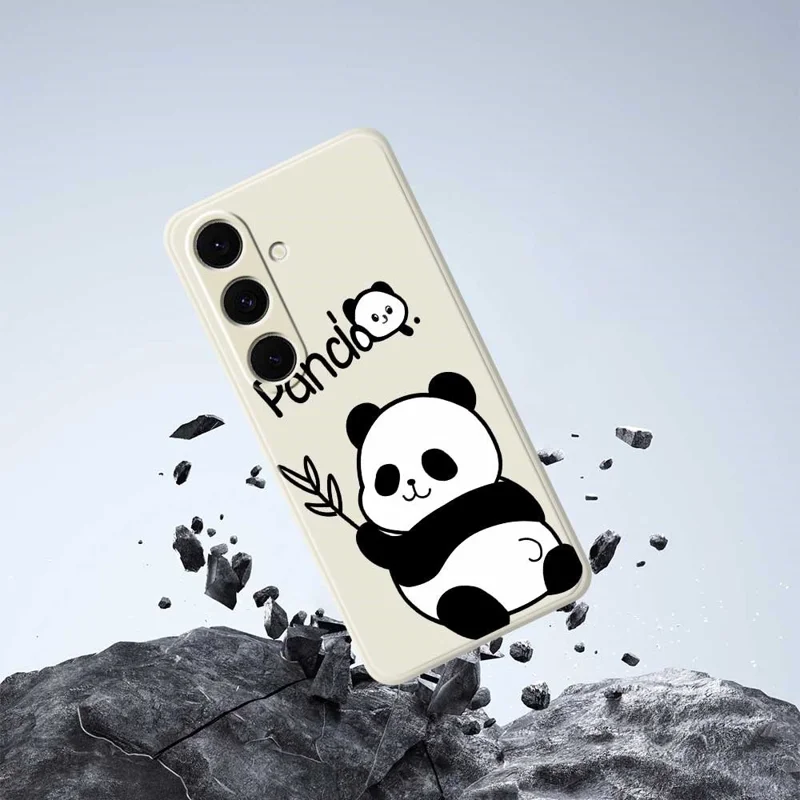 For Samsung Galaxy S24 FE Case Panda Pattern Printing Straight Edge TPU Phone Back Cover - Beige