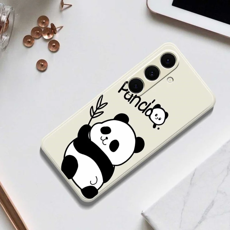 For Samsung Galaxy S24 FE Case Panda Pattern Printing Straight Edge TPU Phone Back Cover - Beige