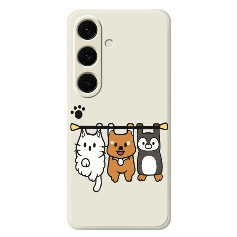 For Samsung Galaxy S24 FE Case Three Animal Dolls Pattern Printing Straight Edge TPU Phone Back Cover - Beige