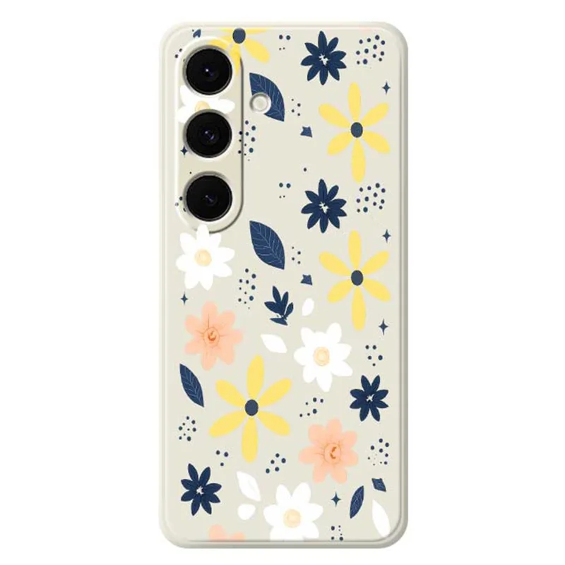 For Samsung Galaxy S24 FE Case Colorful Floral Blue Leaves Pattern Printing Straight Edge TPU Phone Back Cover - Beige