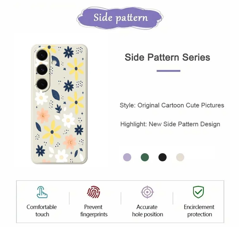 For Samsung Galaxy S24 FE Case Colorful Floral Blue Leaves Pattern Printing Straight Edge TPU Phone Back Cover - Beige