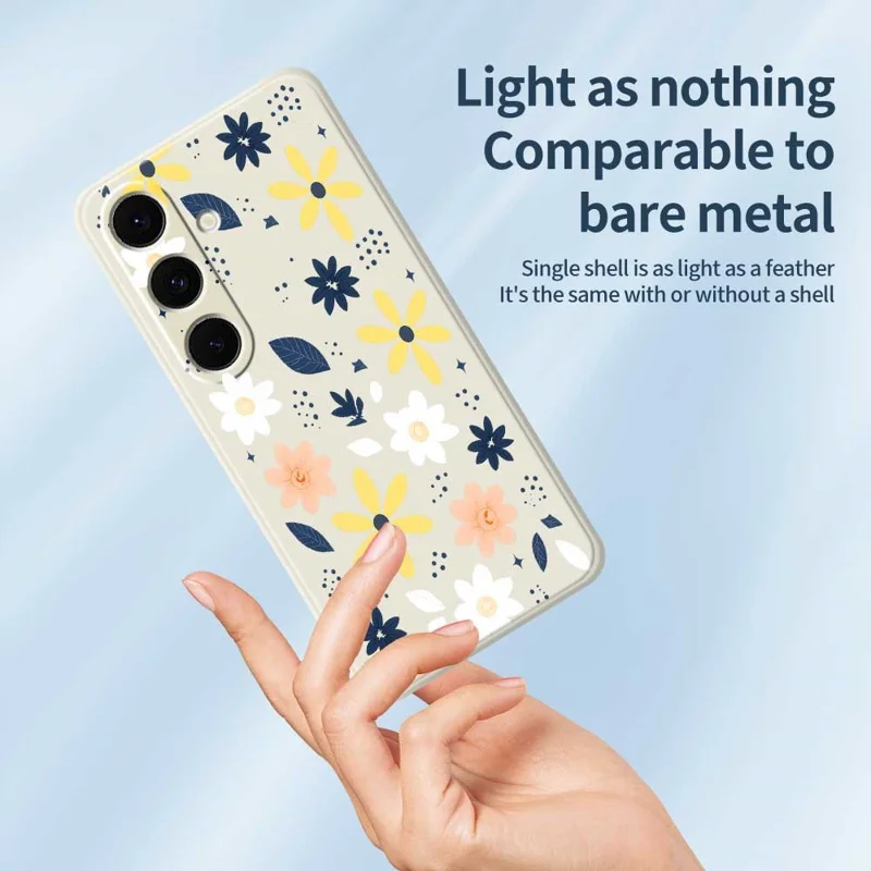 For Samsung Galaxy S24 FE Case Colorful Floral Blue Leaves Pattern Printing Straight Edge TPU Phone Back Cover - Beige