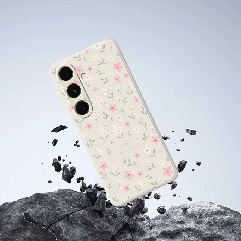 For Samsung Galaxy S24 FE Case Small Flower Pattern Printing Straight Edge TPU Phone Back Cover - Beige