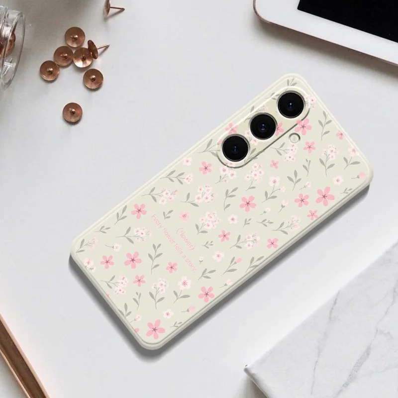 For Samsung Galaxy S24 FE Case Small Flower Pattern Printing Straight Edge TPU Phone Back Cover - Beige