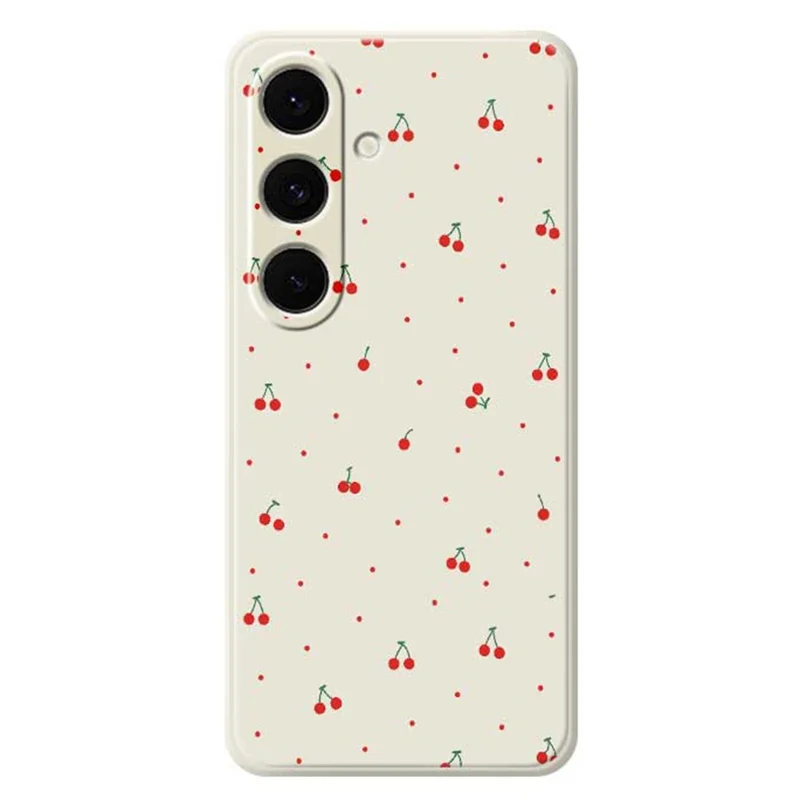 For Samsung Galaxy S24 FE Case Red Cherry Pattern Printing Straight Edge TPU Phone Back Cover - Beige
