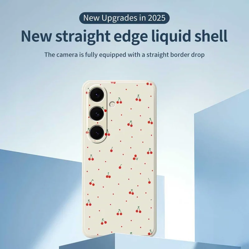 For Samsung Galaxy S24 FE Case Red Cherry Pattern Printing Straight Edge TPU Phone Back Cover - Beige