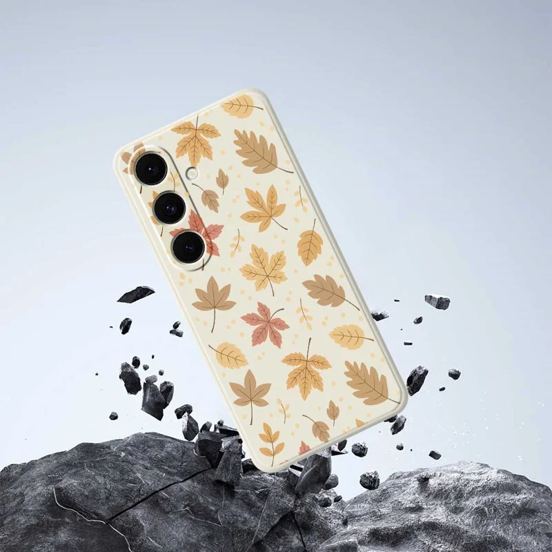 For Samsung Galaxy S24 FE Case Leaves Pattern Printing Straight Edge TPU Phone Back Cover - Green