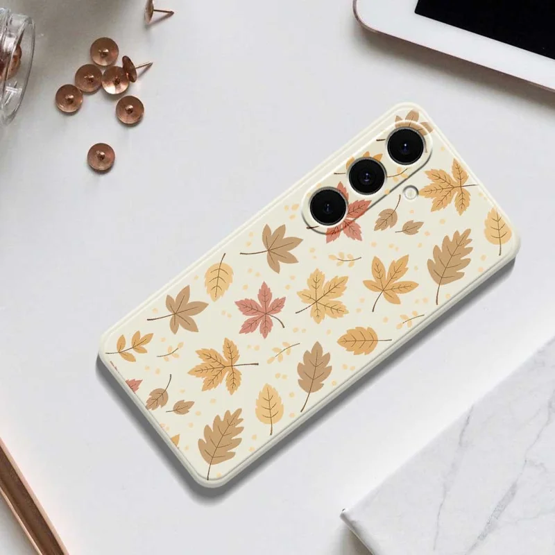 For Samsung Galaxy S24 FE Case Leaves Pattern Printing Straight Edge TPU Phone Back Cover - Green
