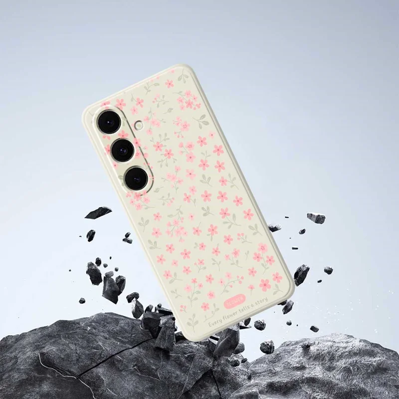 For Samsung Galaxy S24 FE Case Pink Small Flowers Pattern Printing Straight Edge TPU Phone Back Cover - Beige