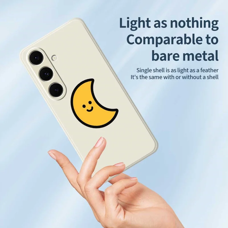 For Samsung Galaxy S24 FE Case Yellow Moon Pattern Printing Straight Edge TPU Phone Back Cover - Beige