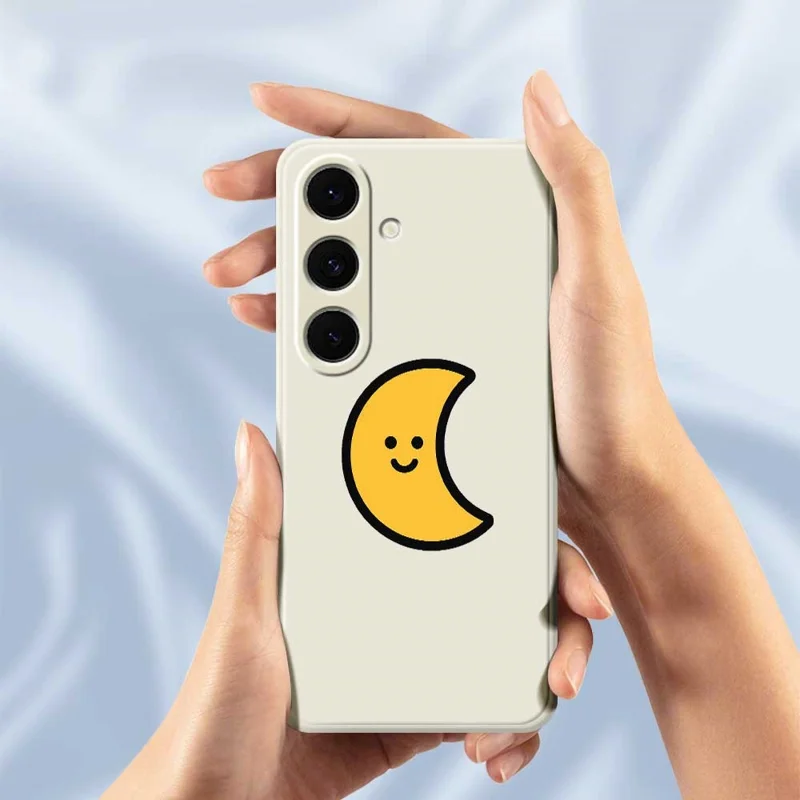 For Samsung Galaxy S24 FE Case Yellow Moon Pattern Printing Straight Edge TPU Phone Back Cover - Beige