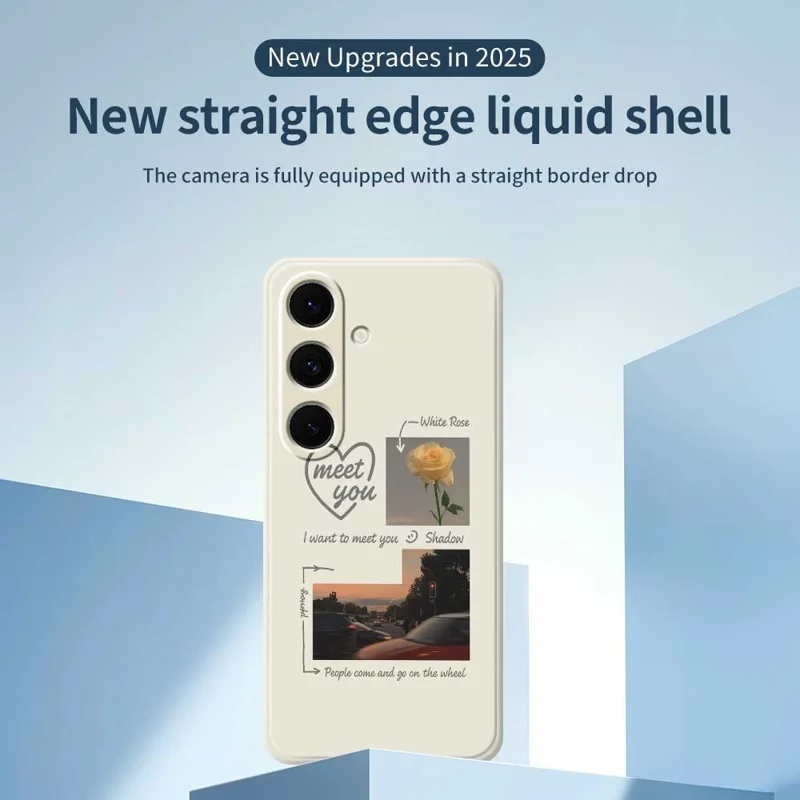 For Samsung Galaxy S24 FE Case Meet You Photo Pattern Printing Straight Edge TPU Phone Back Cover - Beige