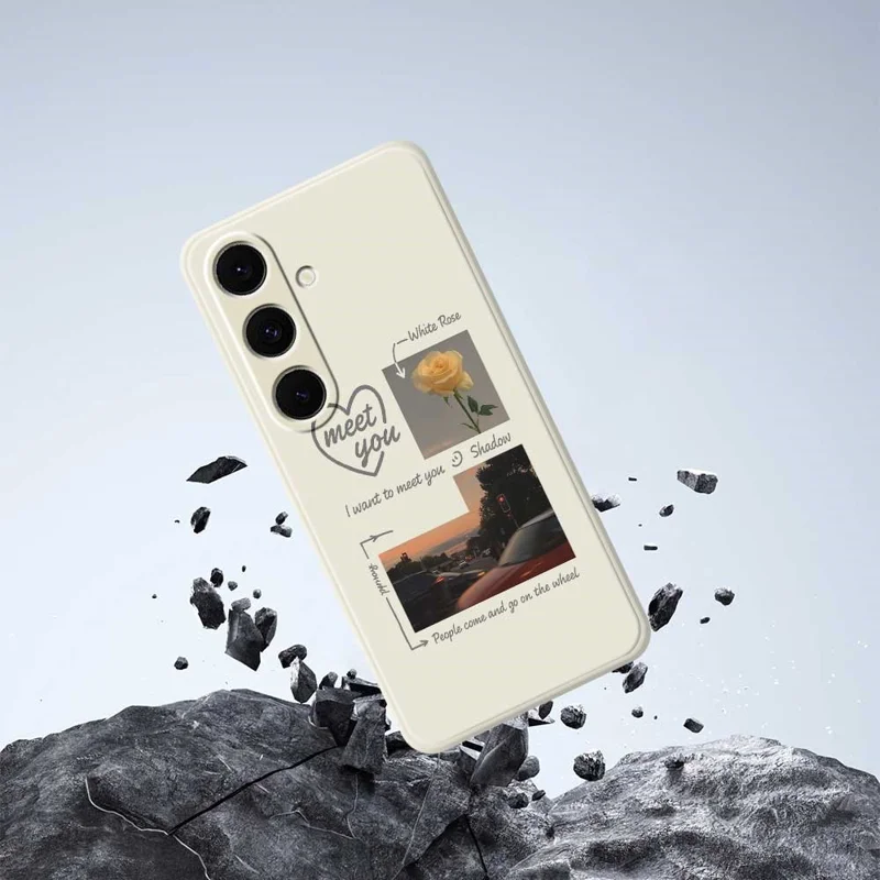 For Samsung Galaxy S24 FE Case Meet You Photo Pattern Printing Straight Edge TPU Phone Back Cover - Beige