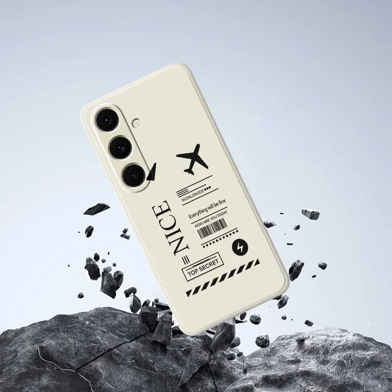 For Samsung Galaxy S24 FE Case Boarding Ticket Pattern Printing Straight Edge TPU Phone Back Cover - Black