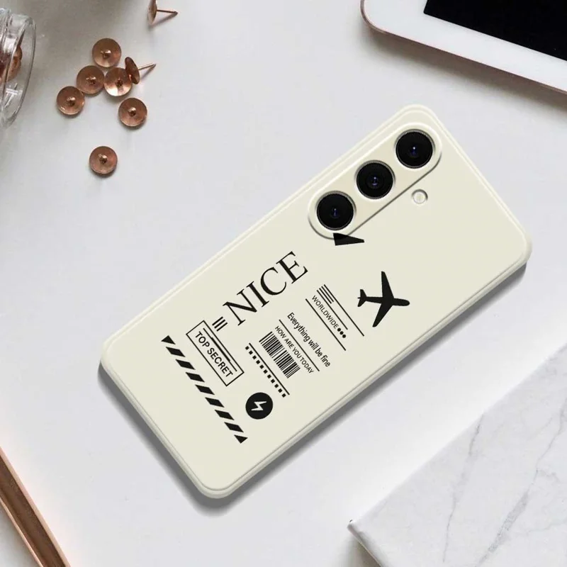 For Samsung Galaxy S24 FE Case Boarding Ticket Pattern Printing Straight Edge TPU Phone Back Cover - Black