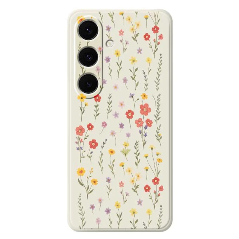 For Samsung Galaxy S24 FE Case Flowers and Grass Pattern Printing Straight Edge TPU Phone Back Cover - Beige