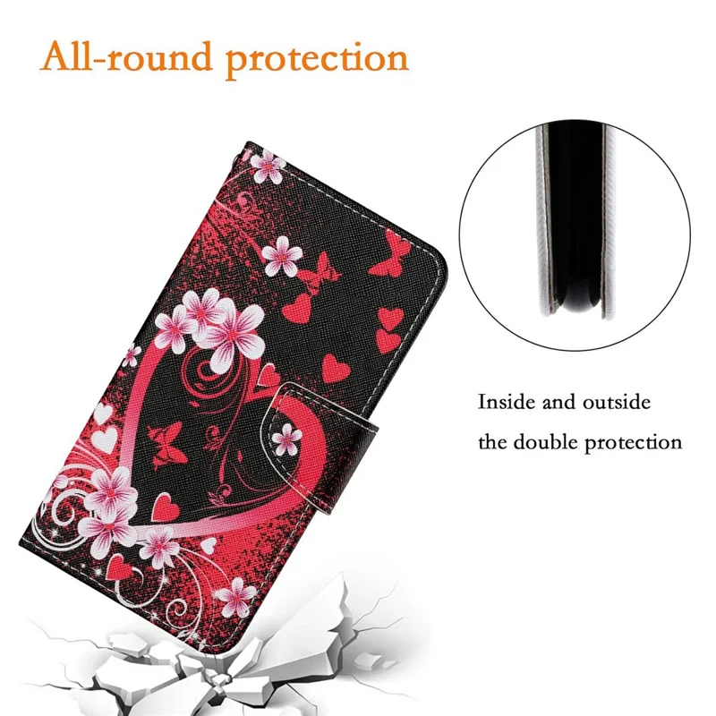 For Samsung Galaxy A17 5G / A17 4G / A26 5G / A16 5G / A16 4G Case Pattern Printing Protective Leather Folio Phone Cover with Wrist Strap - Red Heart