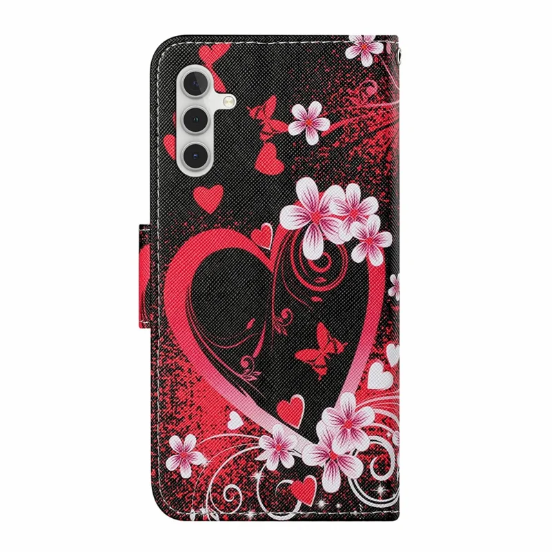 For Samsung Galaxy A17 5G / A17 4G / A26 5G / A16 5G / A16 4G Case Pattern Printing Protective Leather Folio Phone Cover with Wrist Strap - Red Heart