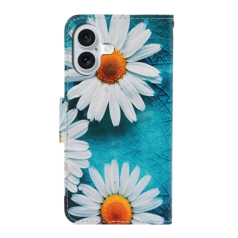 For iPhone 17 Case Pattern Printing Protective Leather Folio Phone Cover with Wrist Strap - Chrysanthemum